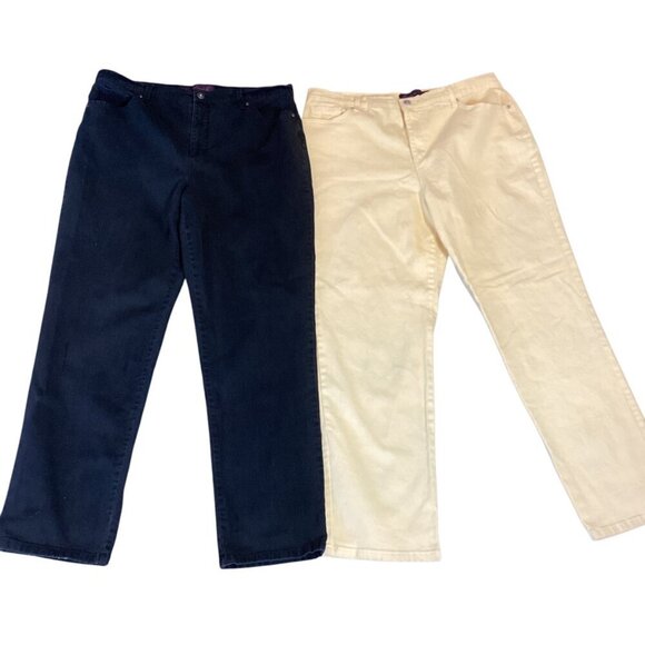 Bundle of 2 Pairs of Gloria Vanderbilt Amanda Jeans Sz 16 Black & Yellow #169K - Picture 1 of 10